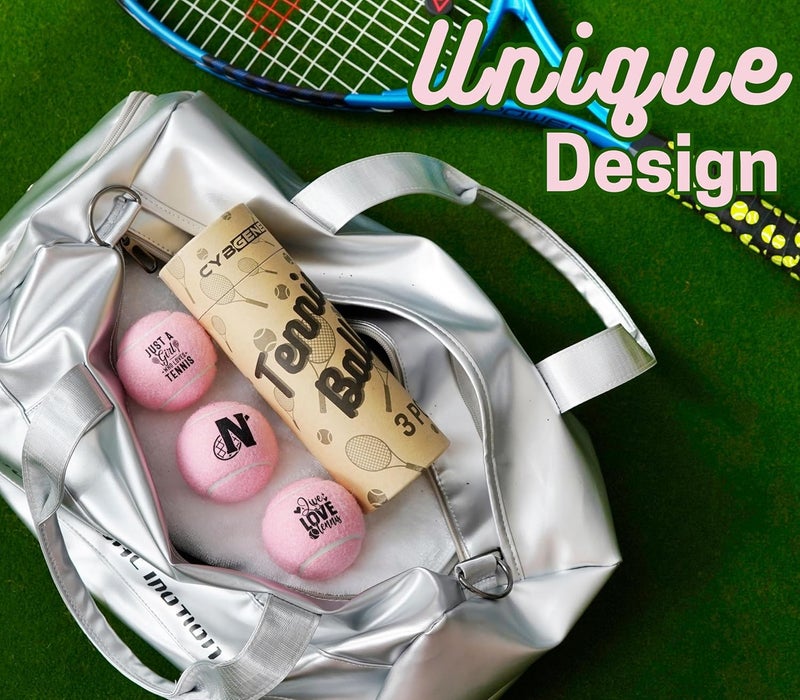 CybGene Tennis Gifts, Personalized Tennis Ball, Set of 3 Unique Tennis Balls with Gift Package, Perfect for Tennis Teammate, Partners - PNK - Image 2